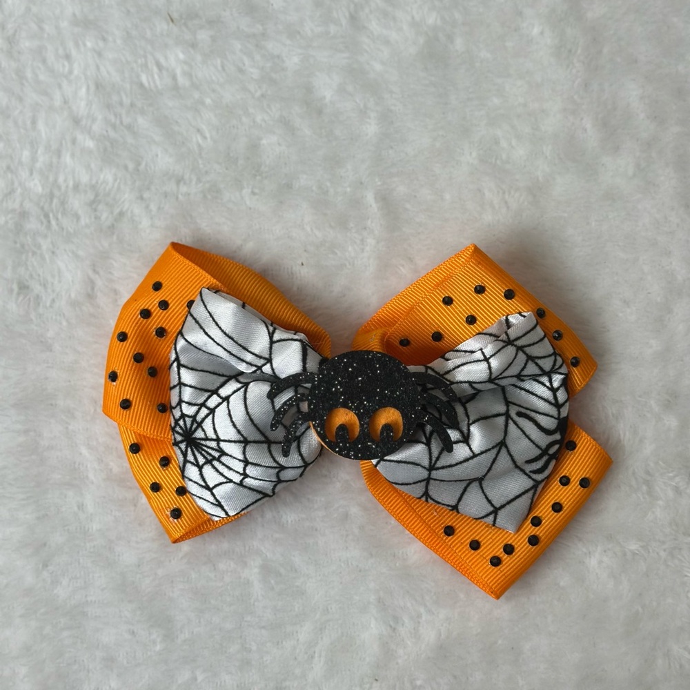 Orange and White Spider Web Hair Bow for Girls